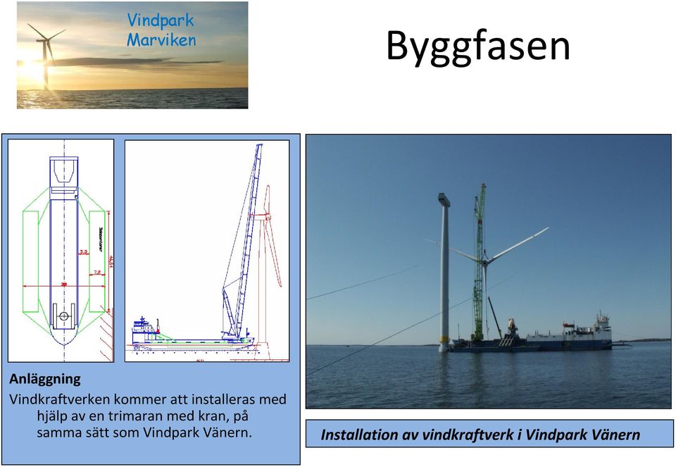 med kran, på samma sätt som Vindpark Vänern.