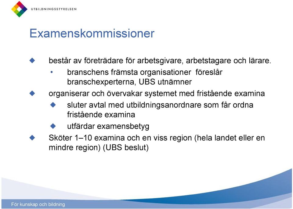 övervakar systemet med fristående examina sluter avtal med utbildningsanordnare som får ordna