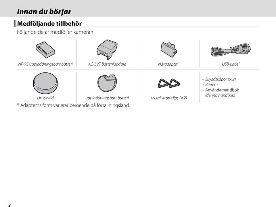 uppladdningsbart batteri Metal strap clips ( 2) * Adapterns form varierar