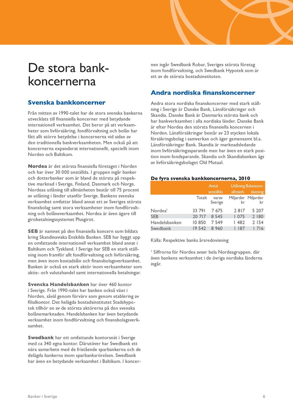 Men också på att koncernerna expanderat internationellt, speciellt inom Norden och Baltikum. Nordea är det största finansiella företaget i Norden och har över 30 000 anställda.