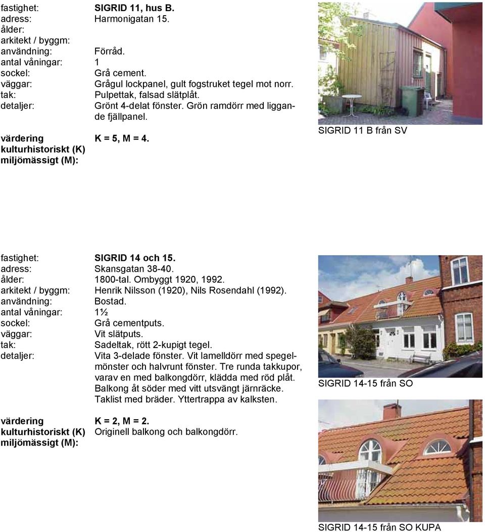 Henrik Nilsson (1920), Nils Rosendahl (1992). Grå cementputs. Vit slätputs. Sadeltak, rött 2-kupigt tegel. Vita 3-delade fönster. Vit lamelldörr med spegelmönster och halvrunt fönster.