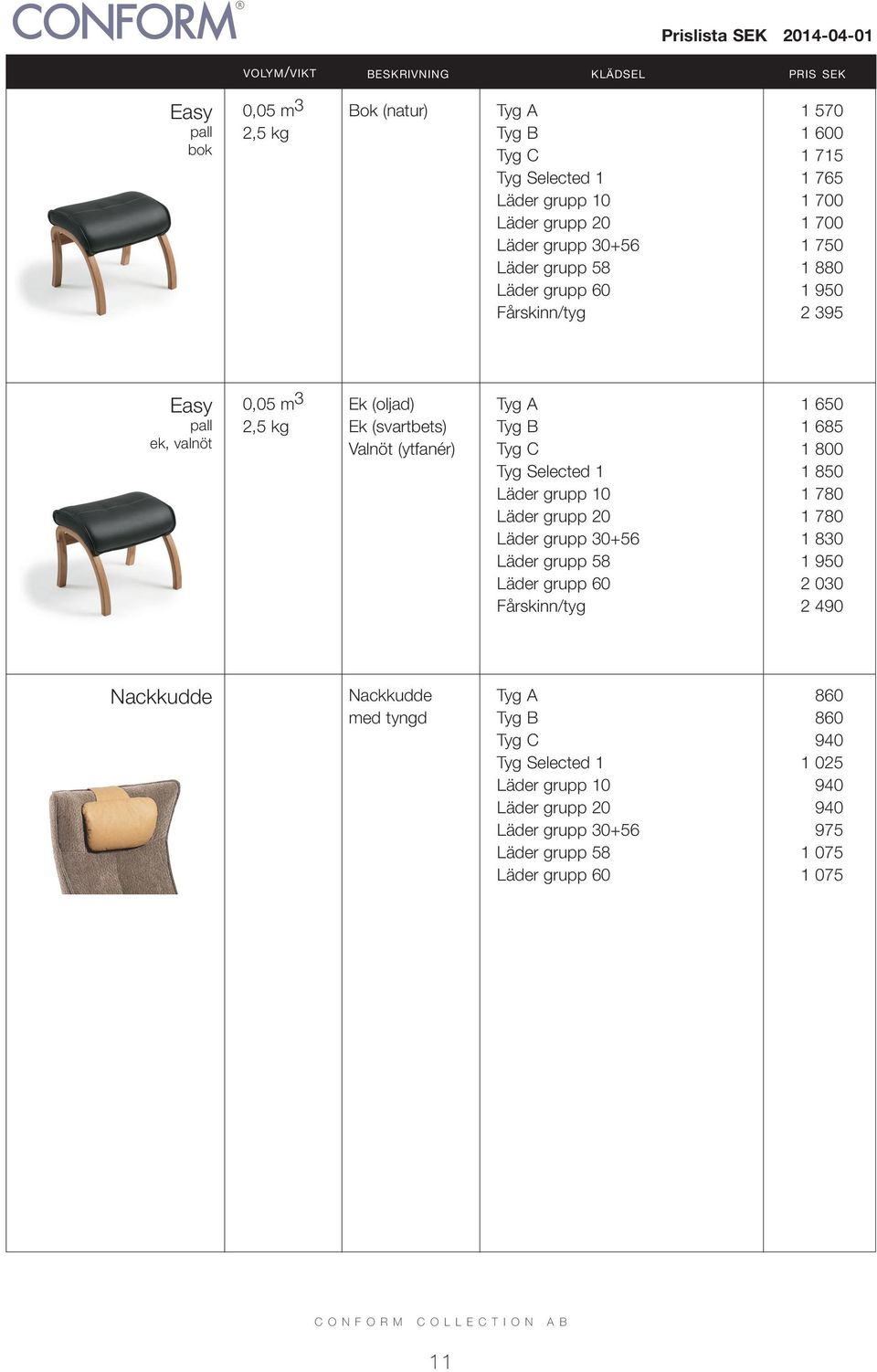 0,05 m 3 2,5 kg Valnöt (ytfanér) +56 Fårskinn/tyg 1 650 1 685 1 800 1 850 1 780 1 780 1