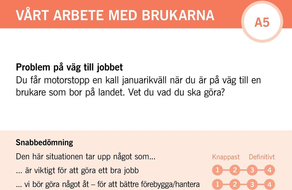 Snabbedömning Den här situationen tar upp något som... Knappast Definitivt.