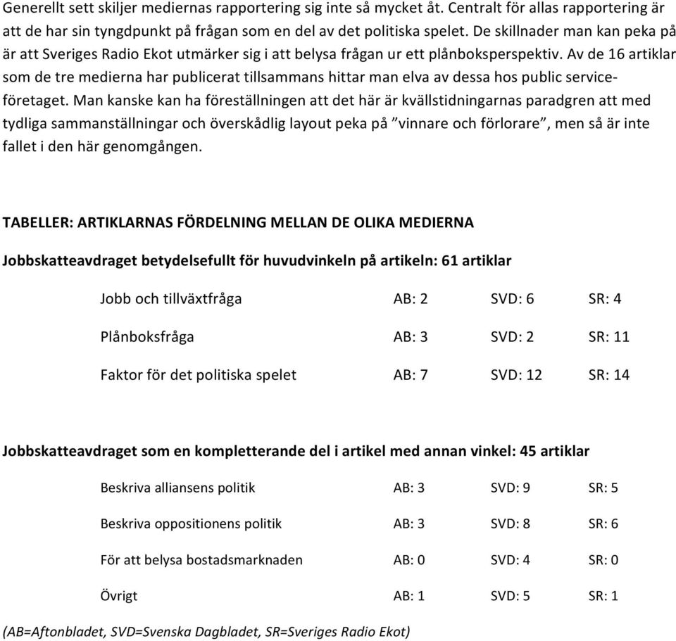 Av de 16 artiklar som de tre medierna har publicerat tillsammans hittar man elva av dessa hos public service- företaget.