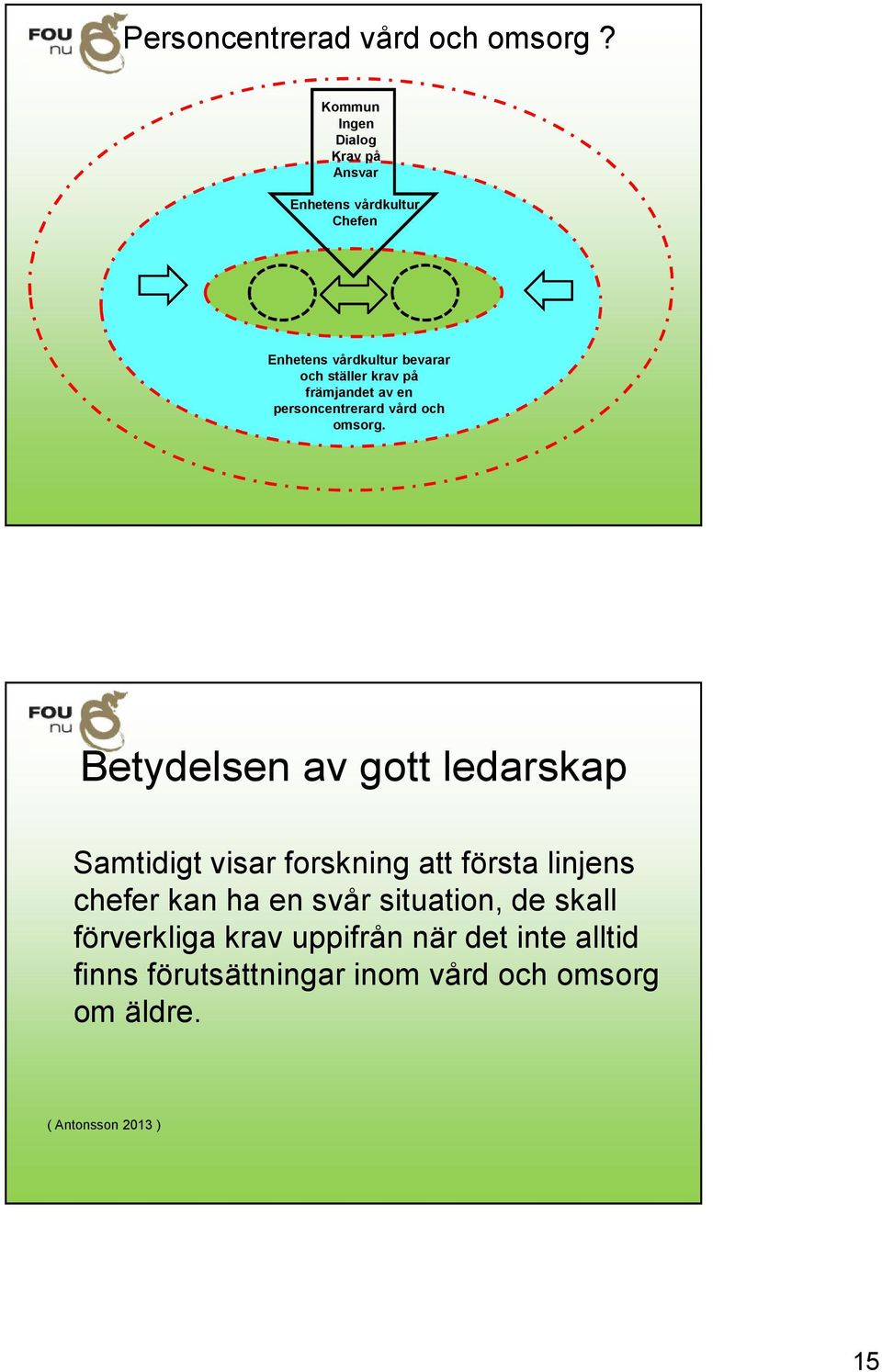 på främjandet av en personcentrerard vård och omsorg.