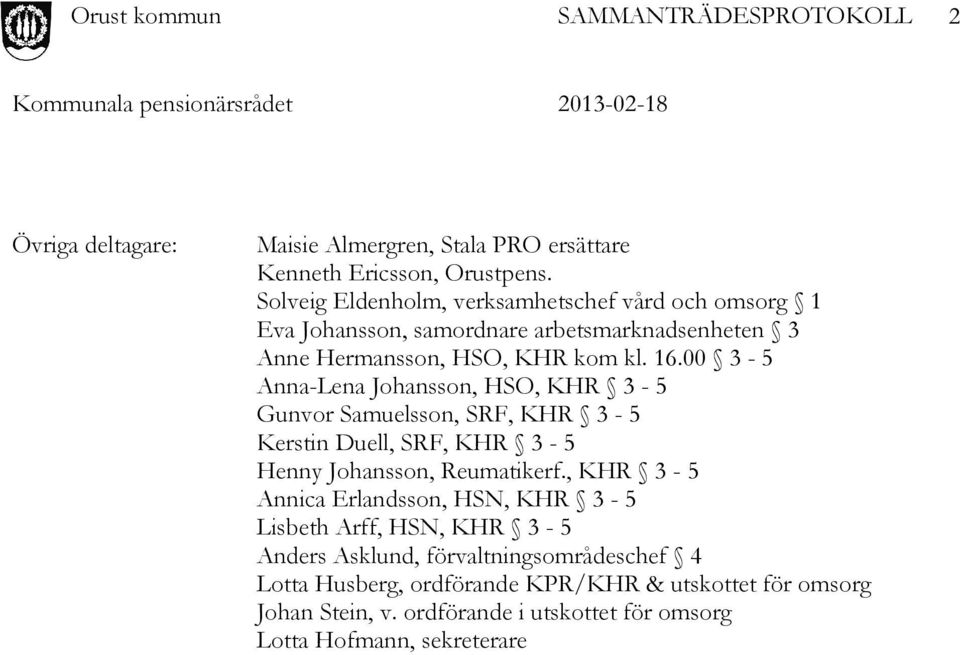 00 3-5 Anna-Lena Johansson, HSO, KHR 3-5 Gunvor Samuelsson, SRF, KHR 3-5 Kerstin Duell, SRF, KHR 3-5 Henny Johansson, Reumatikerf.