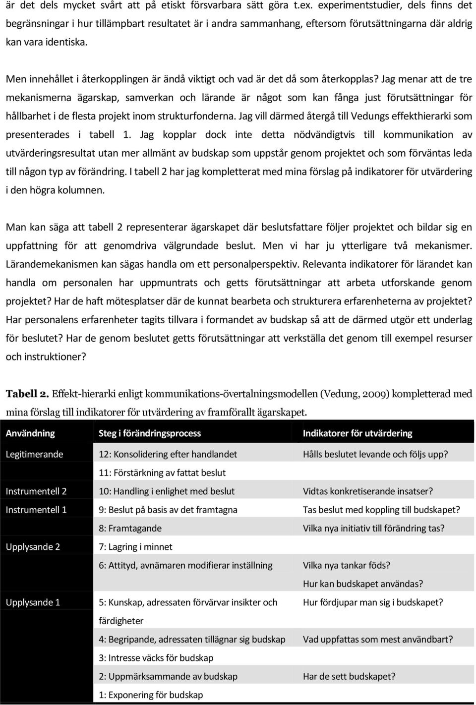 Men innehållet i återkopplingen är ändå viktigt och vad är det då som återkopplas?