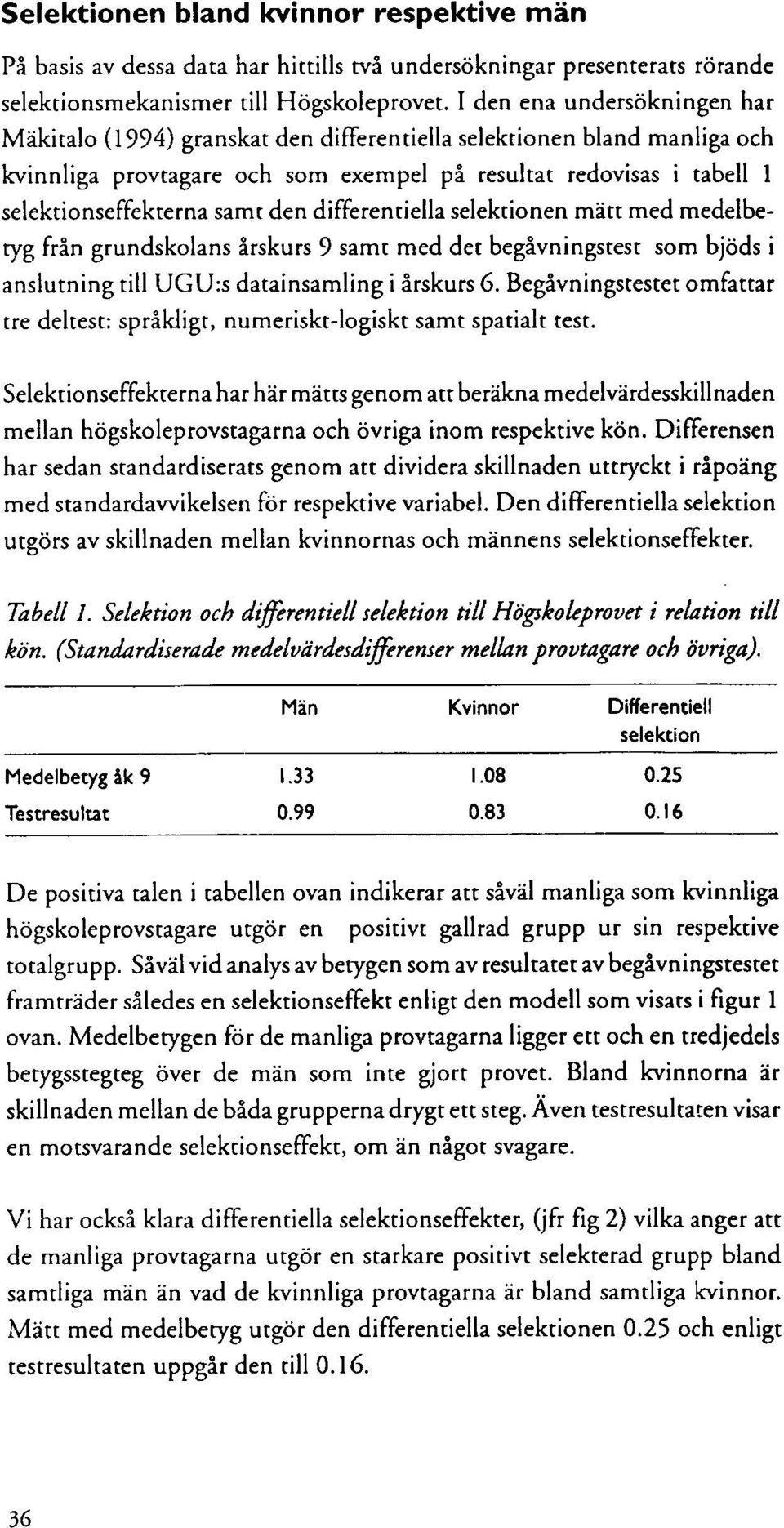 den differentiella selektionen mätt med medelbetyg från grundskolans årskurs 9 samt med det begåvningstest som bjöds i anslutning till UGU:s datainsamling i årskurs 6.