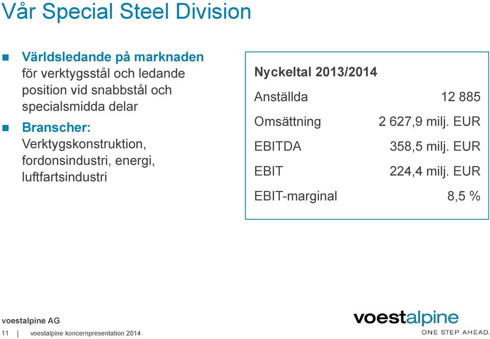 energi, luftfartsindustri Nyckeltal 2013/2014 Anställda 12 885 Omsättning 2 627,9 milj.