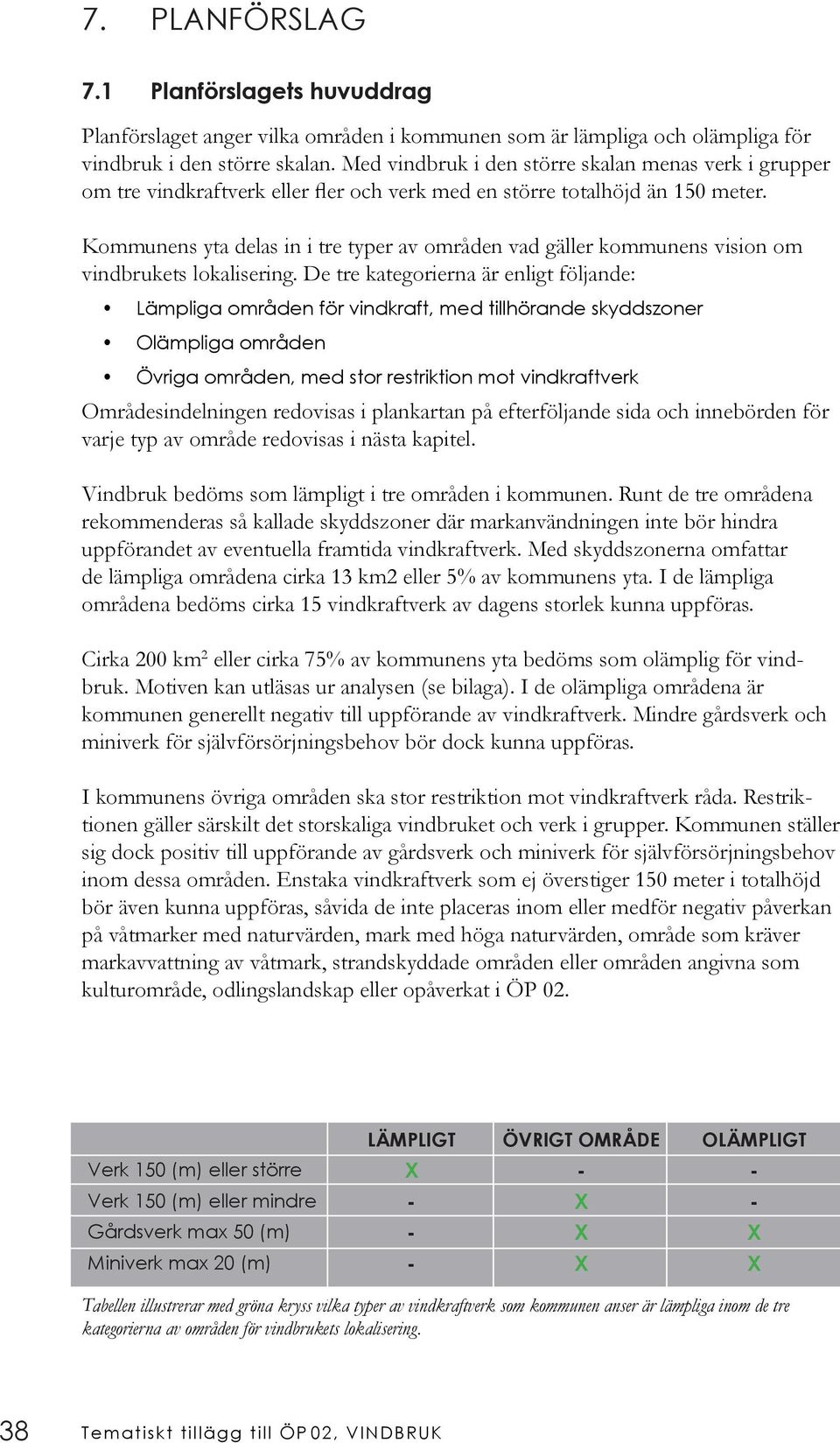Kommunens yta delas in i tre typer av områden vad gäller kommunens vision om vindbrukets lokalisering.