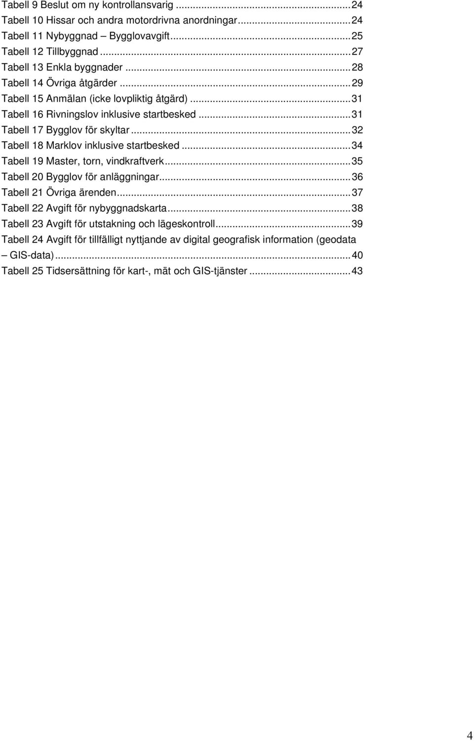 ..32 Tabell 18 Marklov inklusive startbesked...34 Tabell 19 Master, torn, vindkraftverk...35 Tabell 20 Bygglov för anläggningar...36 Tabell 21 Övriga ärenden.