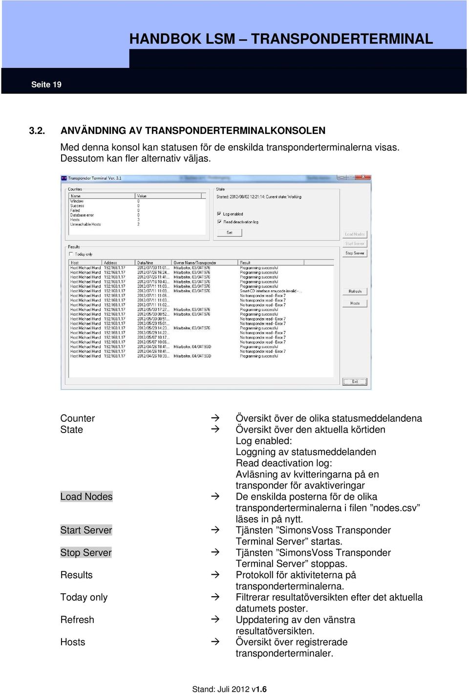transponder för avaktiveringar Load Nodes De enskilda posterna för de olika transponderterminalerna i filen nodes.csv läses in på nytt.