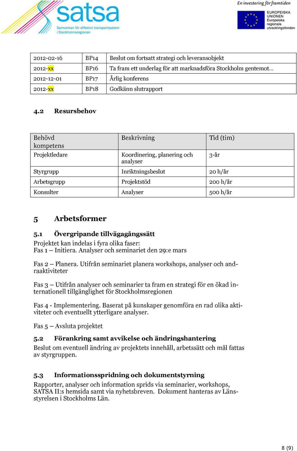 2 Resursbehov Behövd kompetens Projektledare Beskrivning Koordinering, planering och analyser Tid (tim) 3-år Styrgrupp Inriktningsbeslut 20 h/år Arbetsgrupp Projektstöd 200 h/år Konsulter Analyser