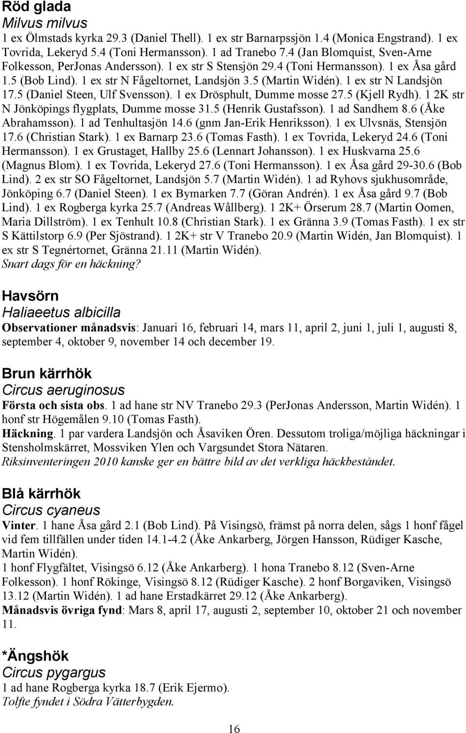 1 ex str N Landsjön 17.5 (Daniel Steen, Ulf Svensson). 1 ex Drösphult, Dumme mosse 27.5 (Kjell Rydh). 1 2K str N Jönköpings flygplats, Dumme mosse 31.5 (Henrik Gustafsson). 1 ad Sandhem 8.