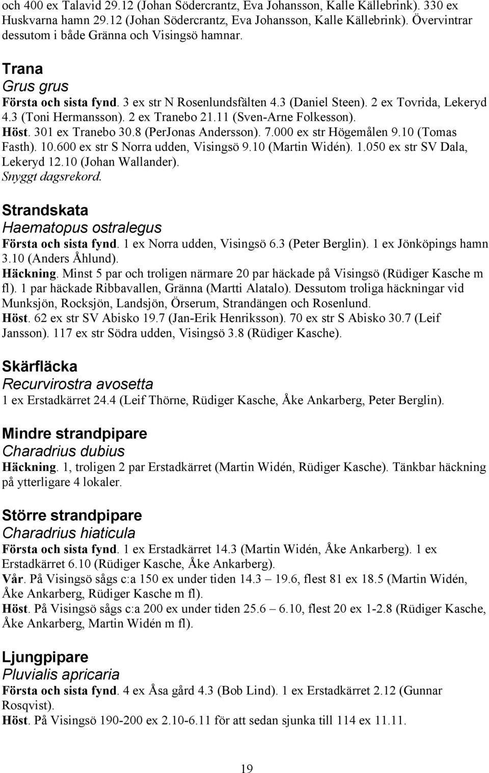 8 (PerJonas Andersson). 7.000 ex str Högemålen 9.10 (Tomas Fasth). 10.600 ex str S Norra udden, Visingsö 9.10 (Martin Widén). 1.050 ex str SV Dala, Lekeryd 12.10 (Johan Wallander). Snyggt dagsrekord.