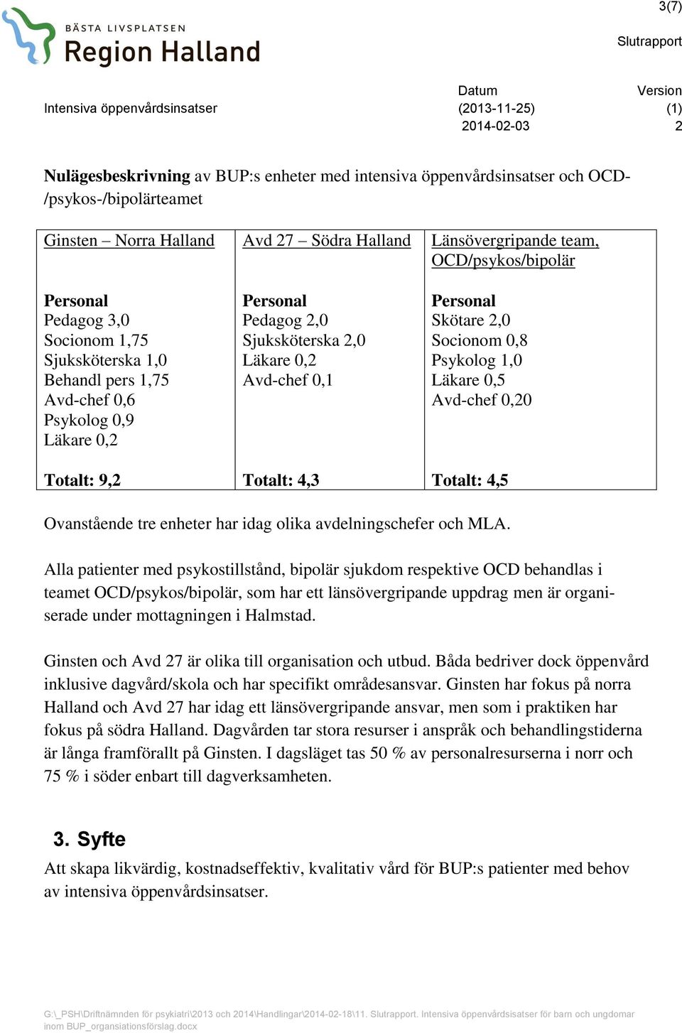 OCD/psykos/bipolär Personal Skötare, Socionom,8 Psykolog 1, Läkare,5 Avd-chef, Totalt: 4,5 Ovanstående tre enheter har idag olika avdelningschefer och MLA.