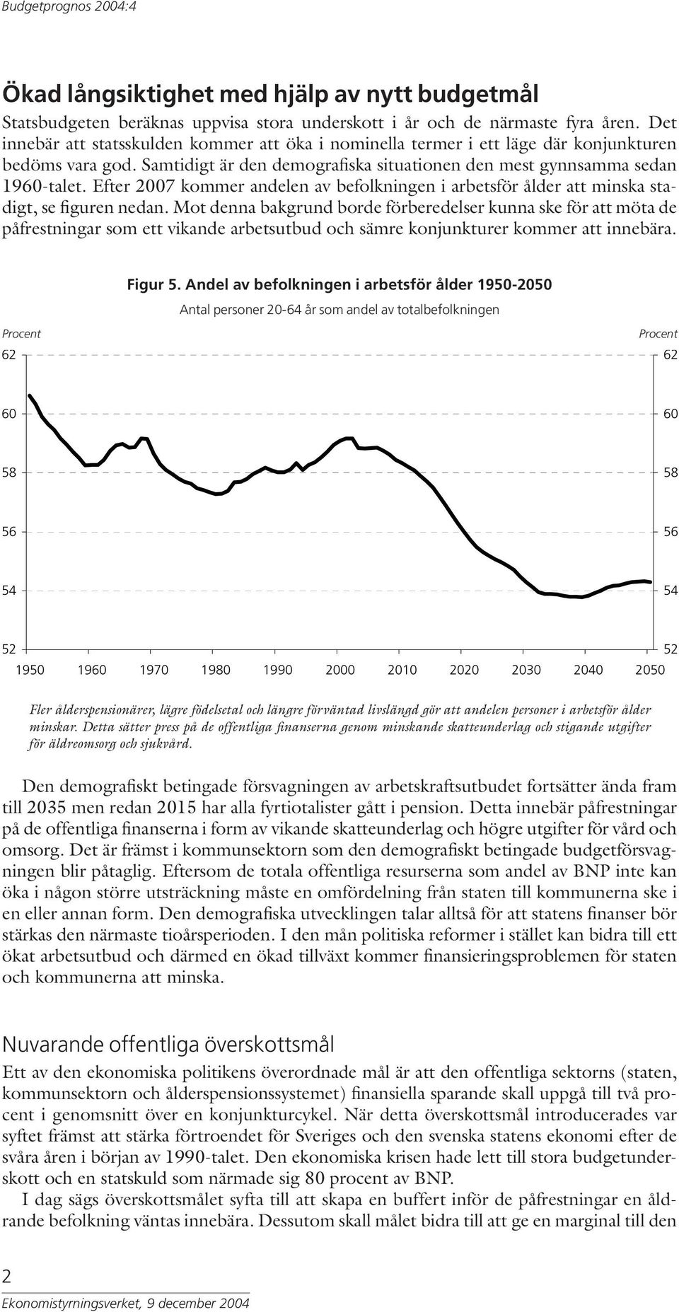 Efter 2007 kommer andelen av befolkningen i arbetsför ålder att minska stadigt, se figuren nedan.