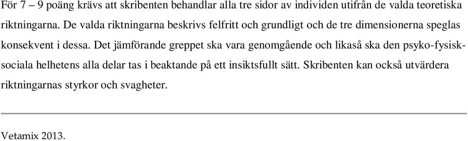 De valda riktningarna beskrivs felfritt och grundligt och de tre dimensionerna speglas konsekvent i dessa.