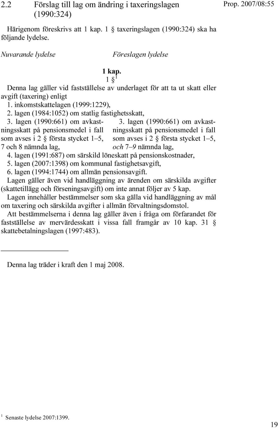 lagen (1984:1052) om statlig fastighetsskatt, 3. lagen (1990:661) om avkastningsskatt på pensionsmedel i fall som avses i 2 första stycket 1 5, 7 och 8 nämnda lag, 1 3.