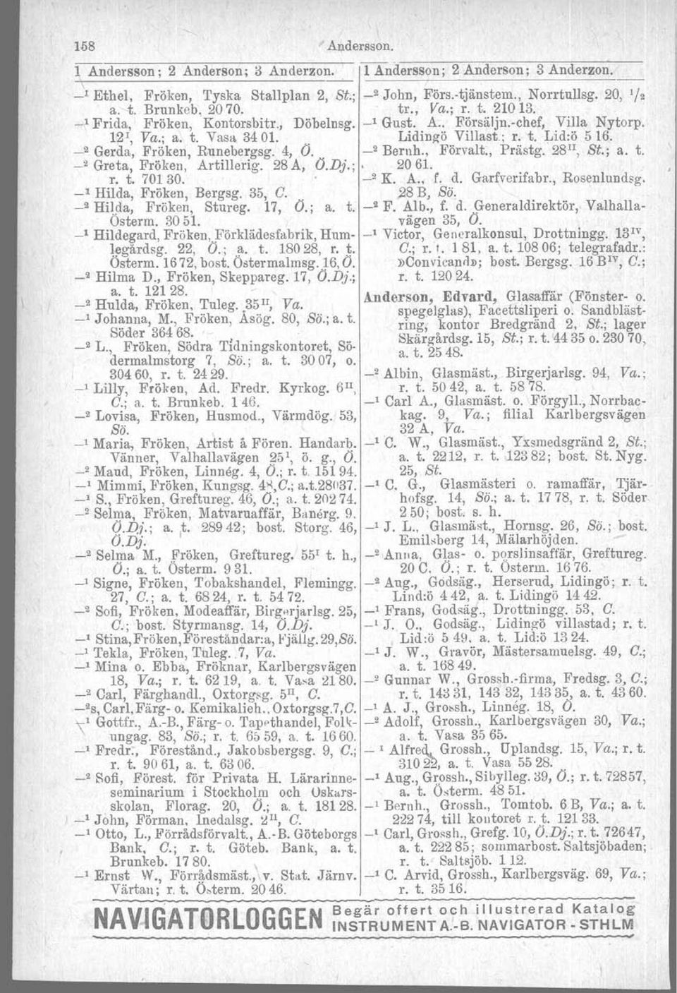 _2 Gerda, Fröken, Runebergsg. 4, O. _2 Bemh., Förvalt., Prästg. 28 11, St.; a. t. _2 Greta, Fröken, Artillerig. 28 A, O.Dj.;. 2061. r. t. 70130. _2 K. A.. f. d. Garfverifabr., Rosenlundsg.