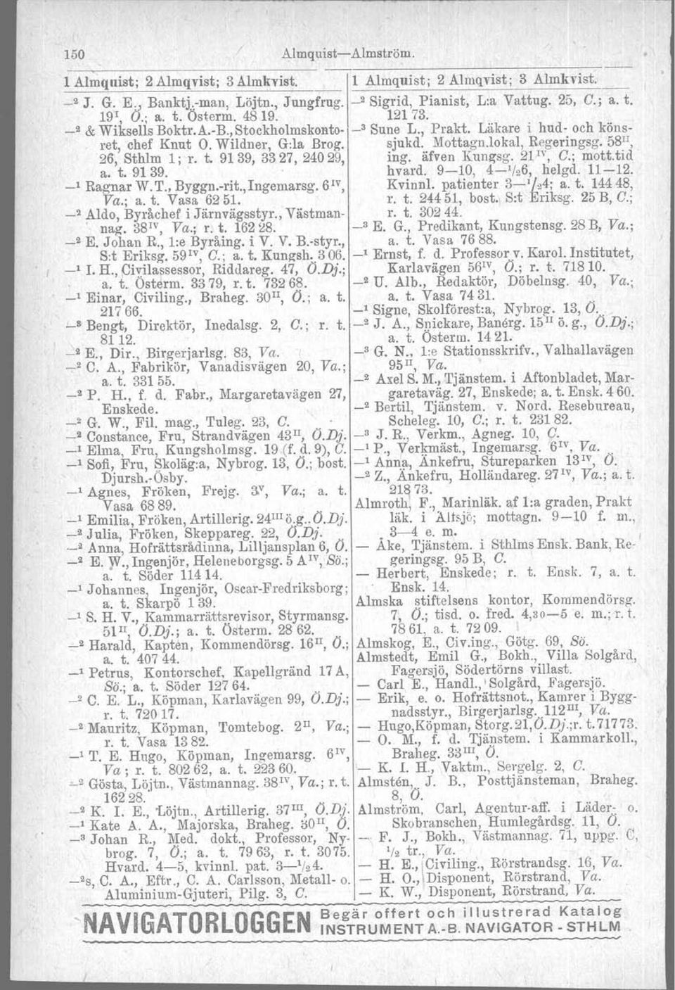 9139, 3327, 24029, ing. äfven Kungsg. 21'v, O.; mott.tid a. t. 9139.. hvard. 9-10, 4-1 /26, helgd. 11-12. _1 Ragnar W. T., Byggn.-rit., Ingemarsg. 6'V, Kvinn1. patienter 3-'/A; a. t. 14448, Va.; a. t. Vasa 6251.