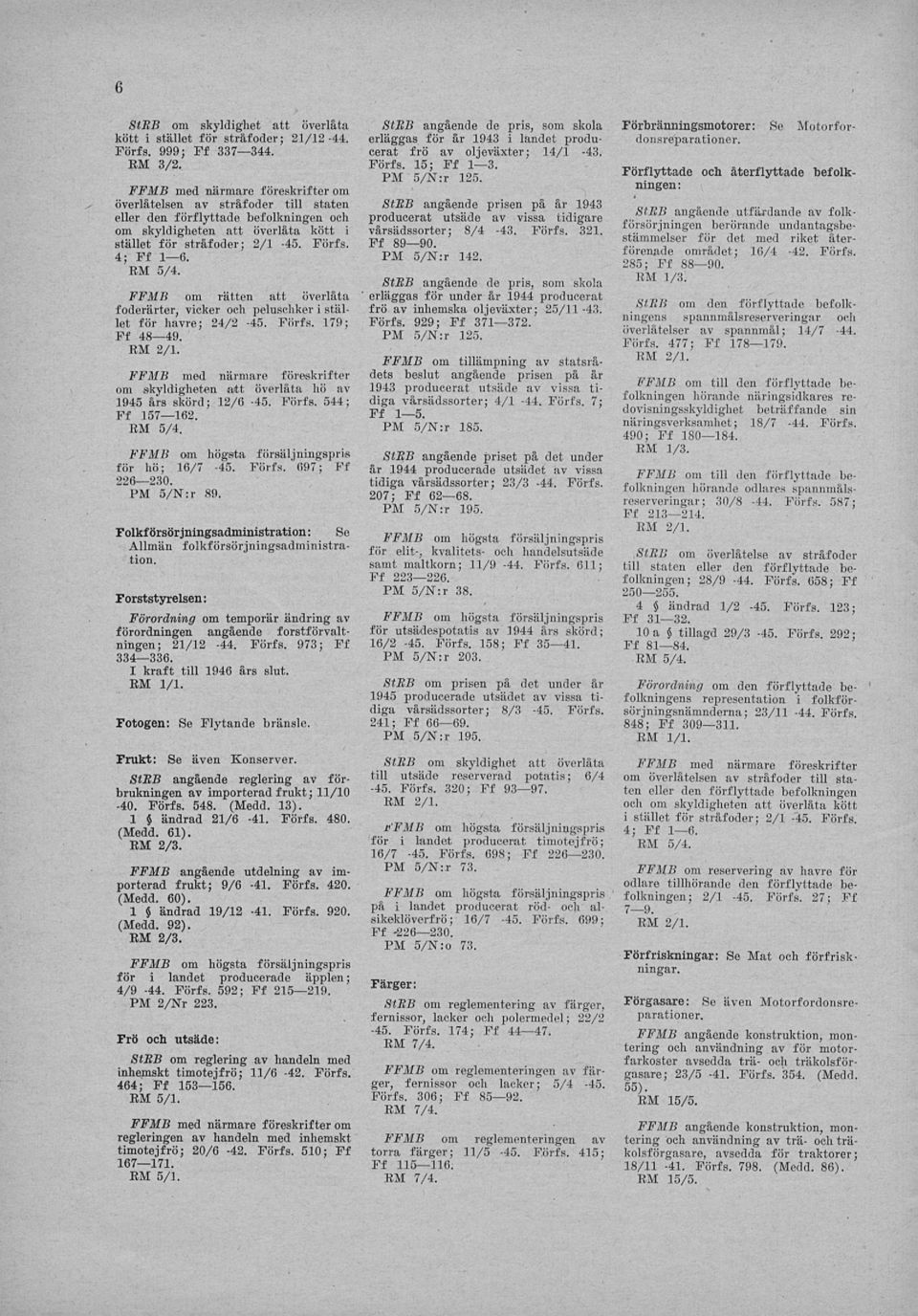 rätten att överlåta foderärter, vicker och peluschker i stället för havre; 24/2-45. Förfs. 179; Ff 48 49. om skyldigheten att överlåta hö av 1945 års skörd; 12/6-45. Förfs. 544; Ff 157 162. RM 5/4.