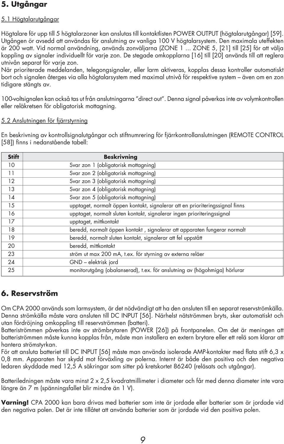 .. ZONE 5, [21] till [25] för att välja koppling av signaler individuellt för varje zon. De stegade omkopplarna [16] till [20] används till att reglera utnivån separat för varje zon.