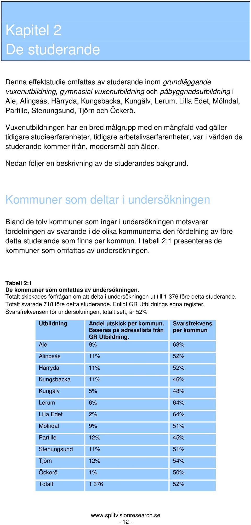 Vuxenutbildningen har en bred målgrupp med en mångfald vad gäller tidigare studieerfarenheter, tidigare arbetslivserfarenheter, var i världen de studerande kommer ifrån, modersmål och ålder.