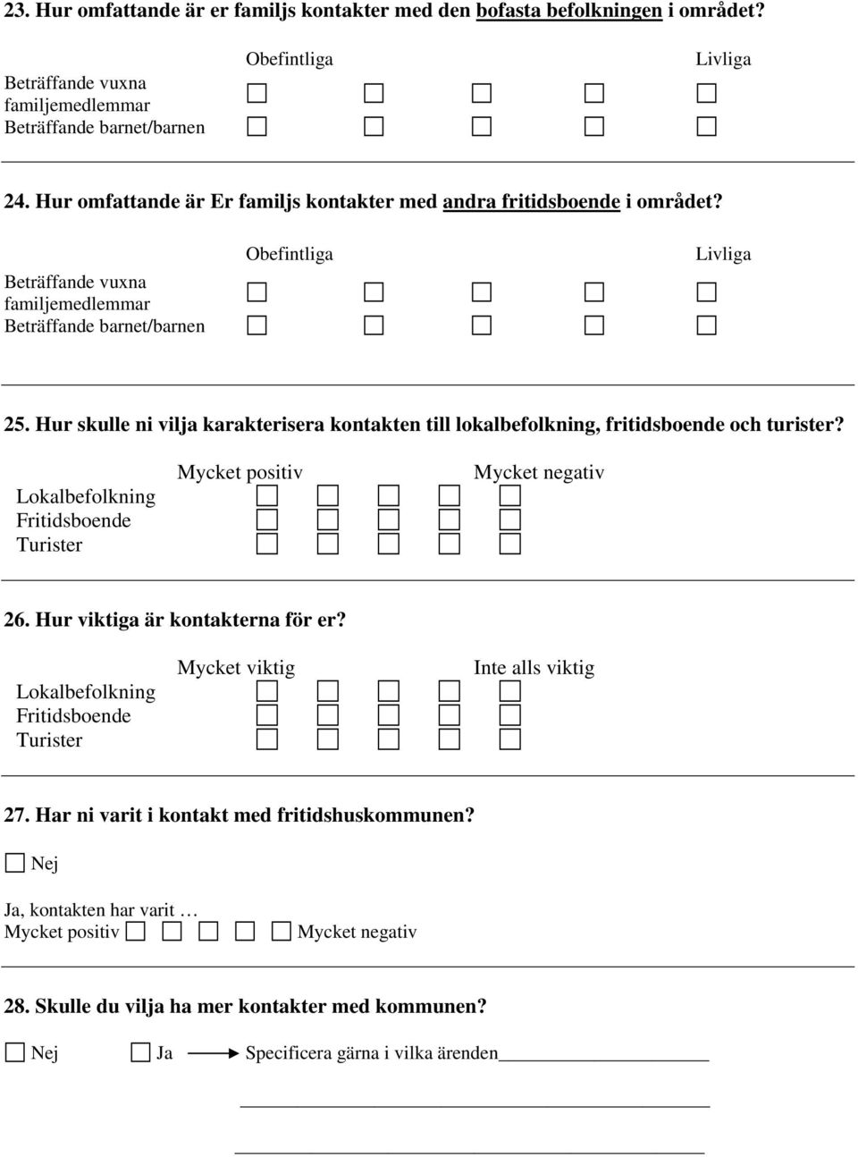 Hur skulle ni vilja karakterisera kontakten till lokalbefolkning, fritidsboende och turister? Lokalbefolkning Fritidsboende Turister Mycket positiv Mycket negativ 26.