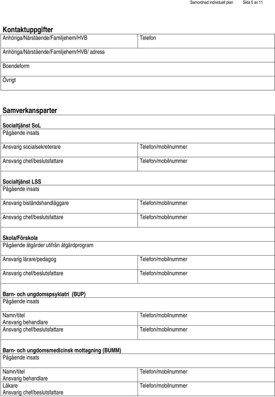 socialsekreterare Socialtjänst LSS Ansvarig biståndshandläggare Skola/Förskola Pågående åtgärder utifrån