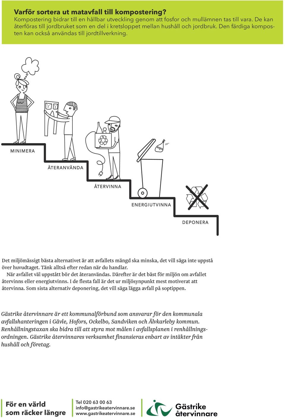 Det miljömässigt bästa alternativet är att avfallets mängd ska minska, det vill säga inte uppstå över huvudtaget. Tänk alltså efter redan när du handlar.