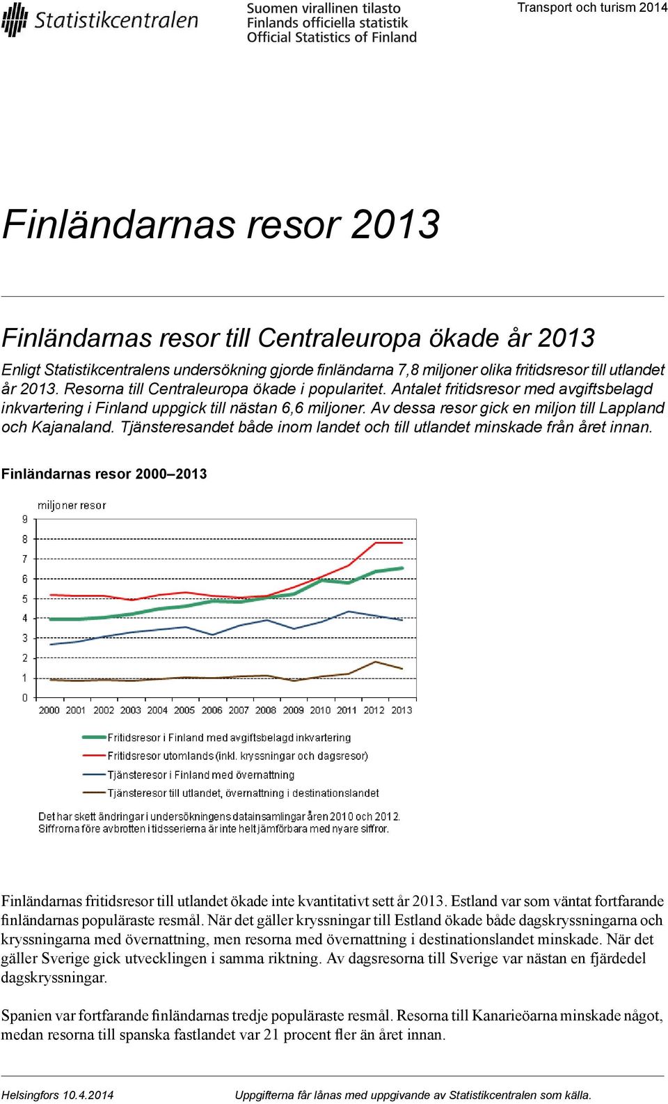 Av dessa resor gick en miljon till Lappland och Kajanaland. Tjänsteresandet både inom landet och till utlandet minskade från året innan.