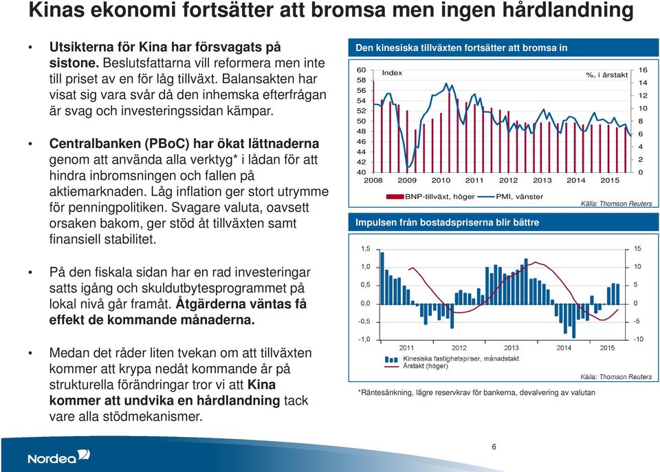 Centralbanken (PBoC) har ökat lättnaderna genom att använda alla verktyg* i lådan för att hindra inbromsningen och fallen på aktiemarknaden. Låg inflation ger stort utrymme för penningpolitiken.