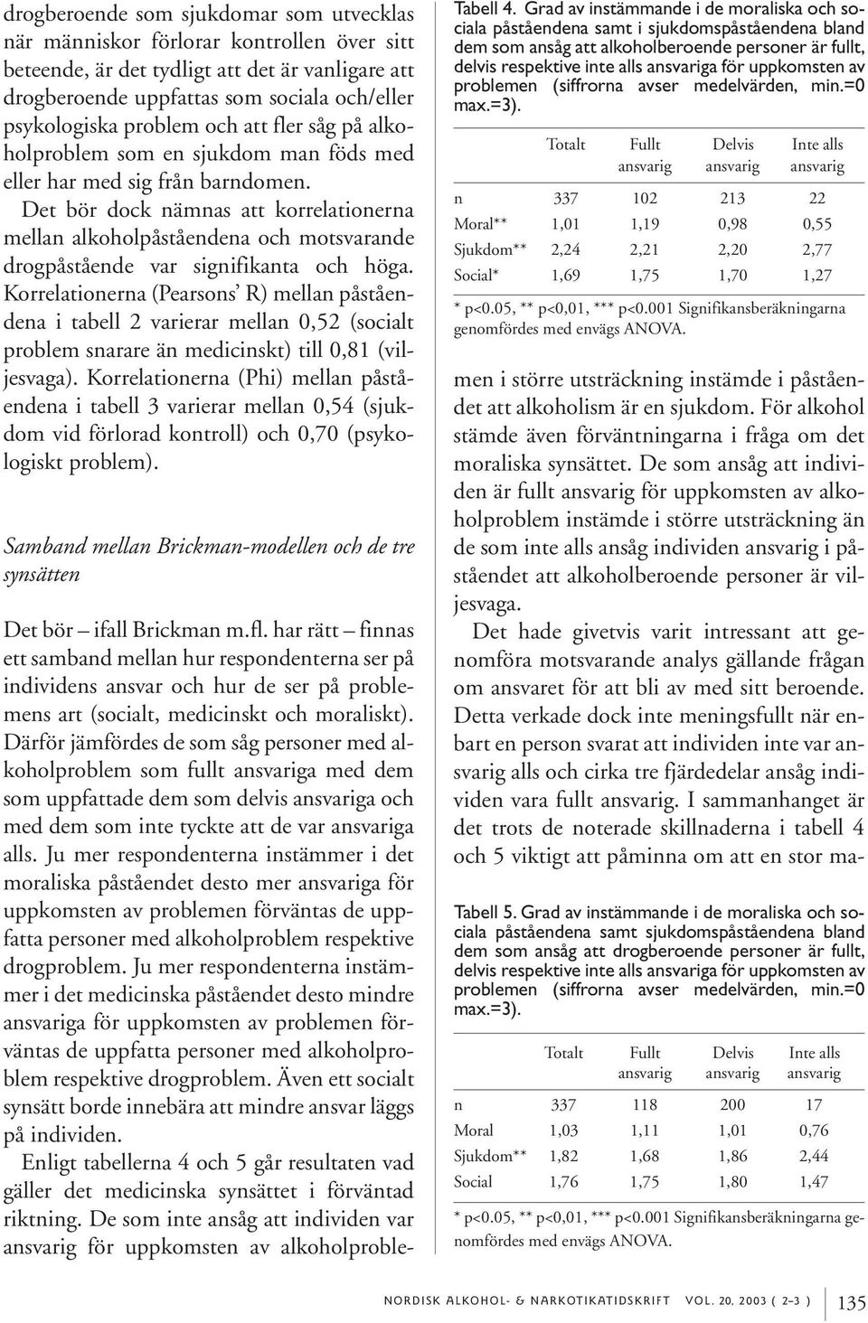 Det bör dock nämnas att korrelationerna mellan alkoholpåståendena och motsvarande drogpåstående var signifikanta och höga.