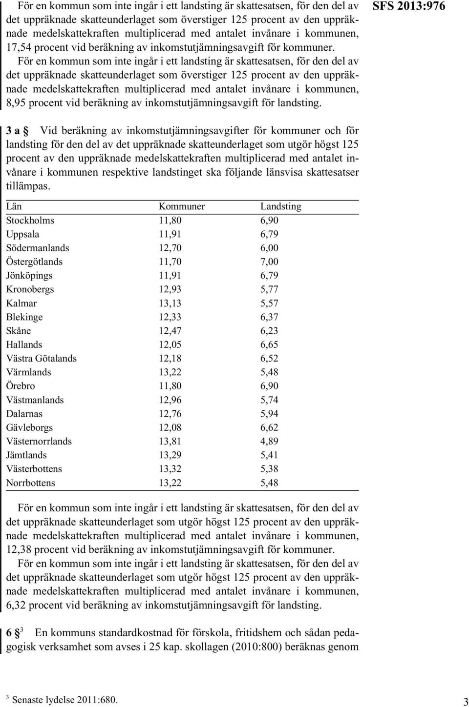 SFS 2013:976 3a Vid beräkning av inkomstutjämningsavgifter för kommuner och för landsting för den del av det uppräknade skatteunderlaget som utgör högst 125 procent av den uppräknade