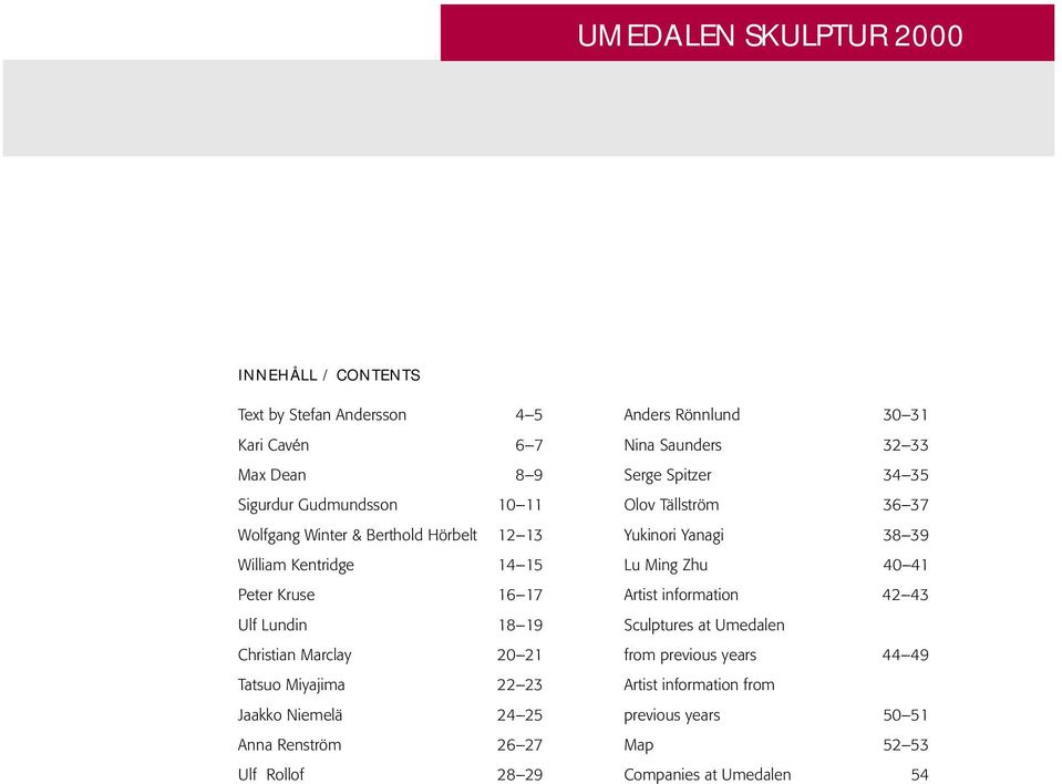 Anna Renström 26 27 Ulf Rollof 28 29 Anders Rönnlund 30 31 Nina Saunders 32 33 Serge Spitzer 34 35 Olov Tällström 36 37 Yukinori Yanagi 38 39 Lu Ming