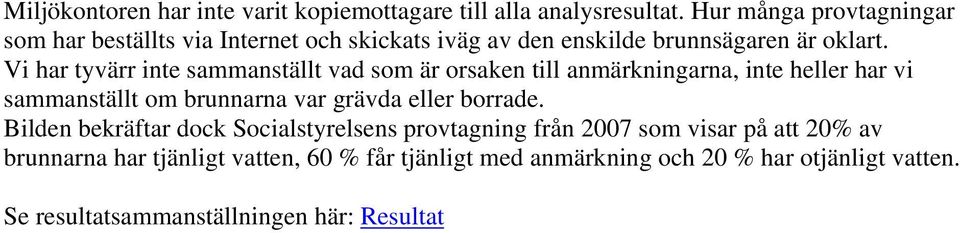 Vi har tyvärr inte sammanställt vad som är orsaken till anmärkningarna, inte heller har vi sammanställt om brunnarna var grävda eller