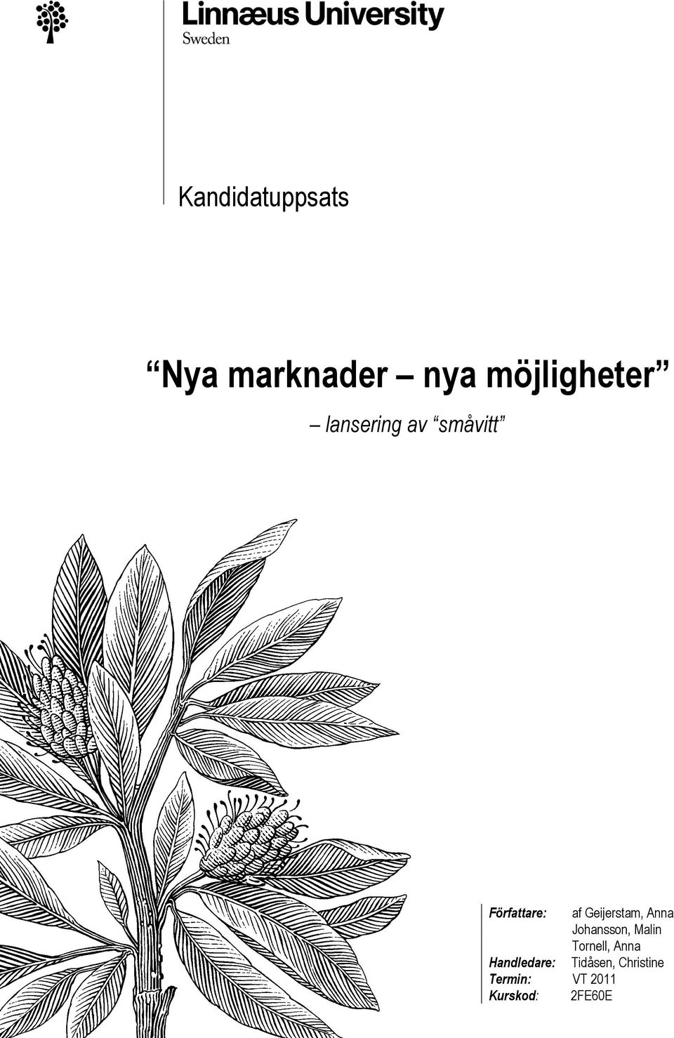 Anna Johansson, Malin Tornell, Anna Handledare: