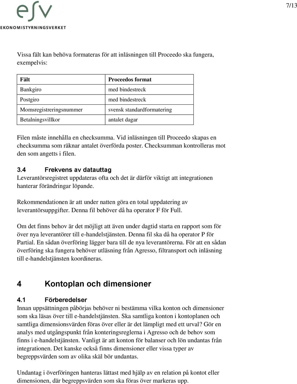 Checksumman kontrolleras mot den som angetts i filen. 3.4 Frekvens av datauttag Leverantörsregistret uppdateras ofta och det är därför viktigt att integrationen hanterar förändringar löpande.