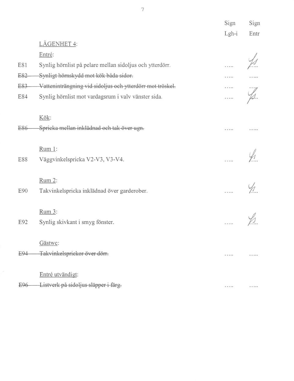 (Z ;O" E86 Kök: Sflriclca mellan inkläelhael och tak ever ligh. Rum l: ESS Väggvinkelspricka V2-V3, V3-V 4.