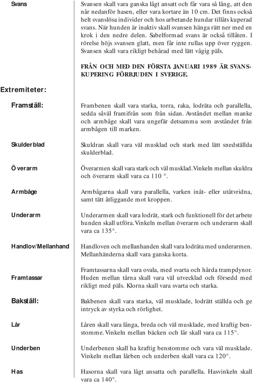 Sabelformad svans är också tillåten. I rörelse höjs svansen glatt, men får inte rullas upp över ryggen. Svansen skall vara rikligt behårad med lätt vågig päls.