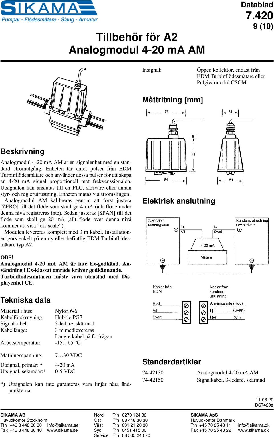 Utsignalen kan anslutas till en PLC, skrivare eller annan styr- och regler. Enheten matas via strömslingan.