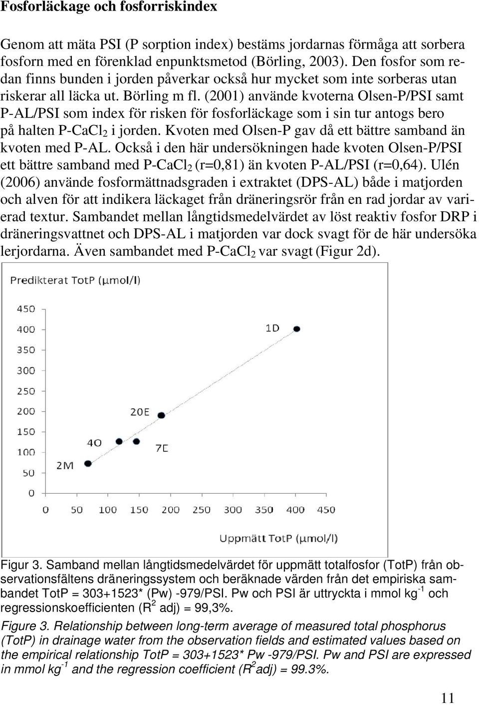 (2001) använde kvoterna Olsen-P/PSI samt P-AL/PSI som index för risken för fosforläckage som i sin tur antogs bero på halten P-CaCl 2 i jorden.
