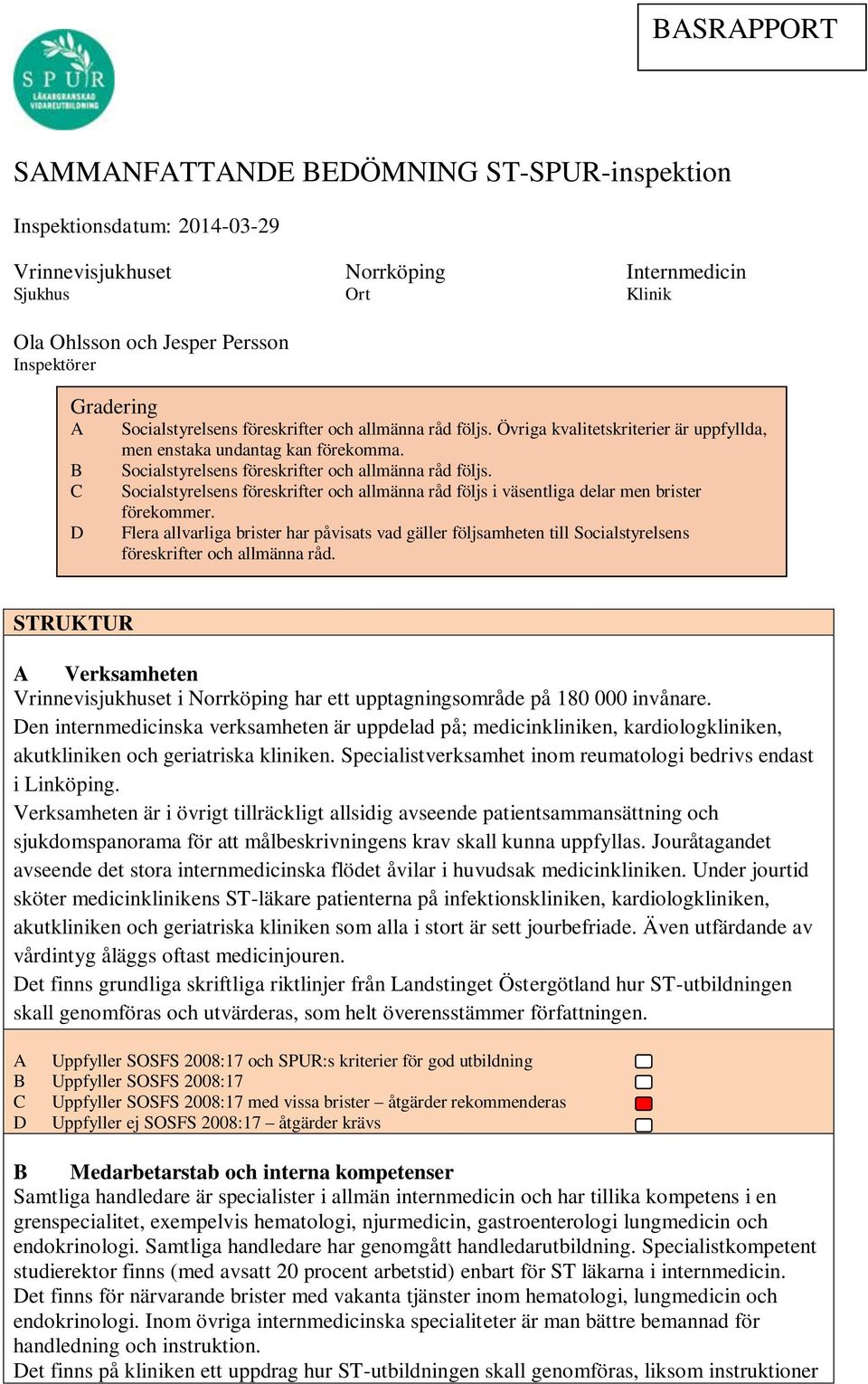 C Socialstyrelsens föreskrifter och allmänna råd följs i väsentliga delar men brister förekommer.