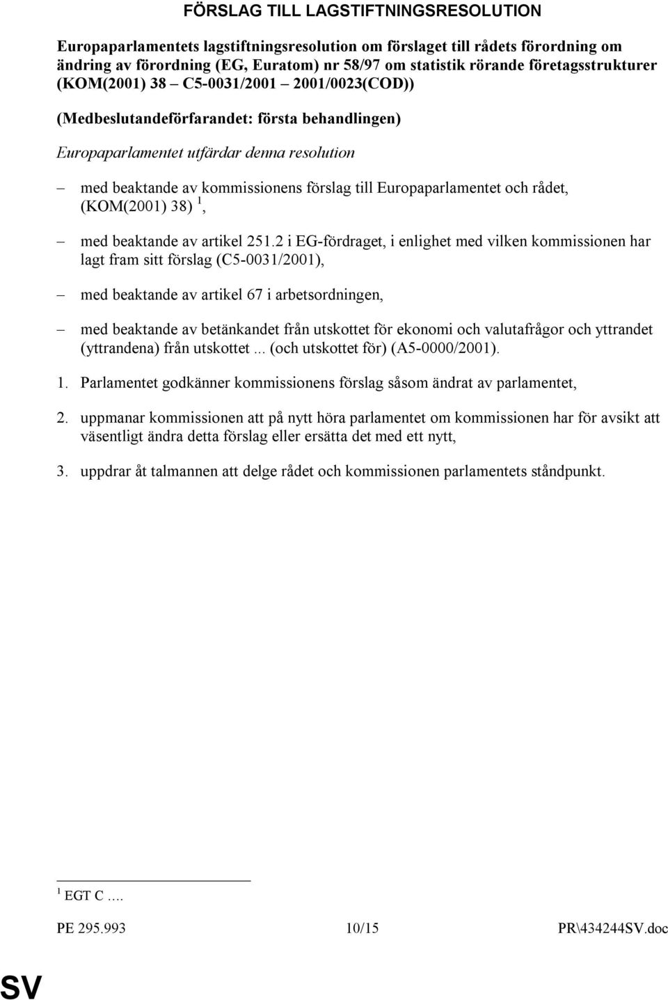 Europaparlamentet och rådet, (KOM(2001) 38) 1, med beaktande av artikel 251.