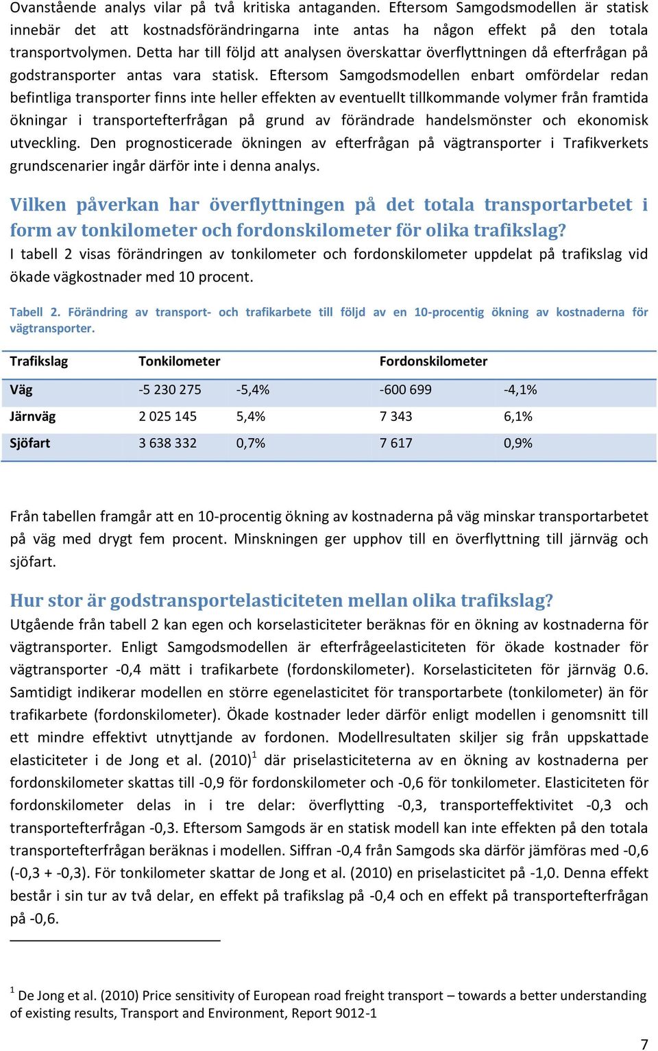 Eftersom Samgodsmodellen enbart omfördelar redan befintliga transporter finns inte heller effekten av eventuellt tillkommande volymer från framtida ökningar i transportefterfrågan på grund av