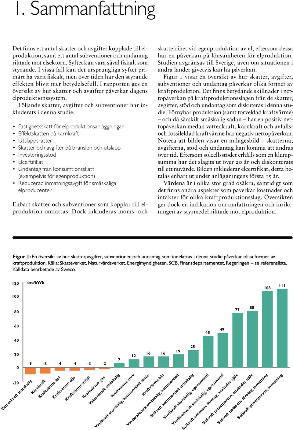 I rapporten ges en översikt av hur skatter och avgifter påverkar dagens elproduktionssystem.