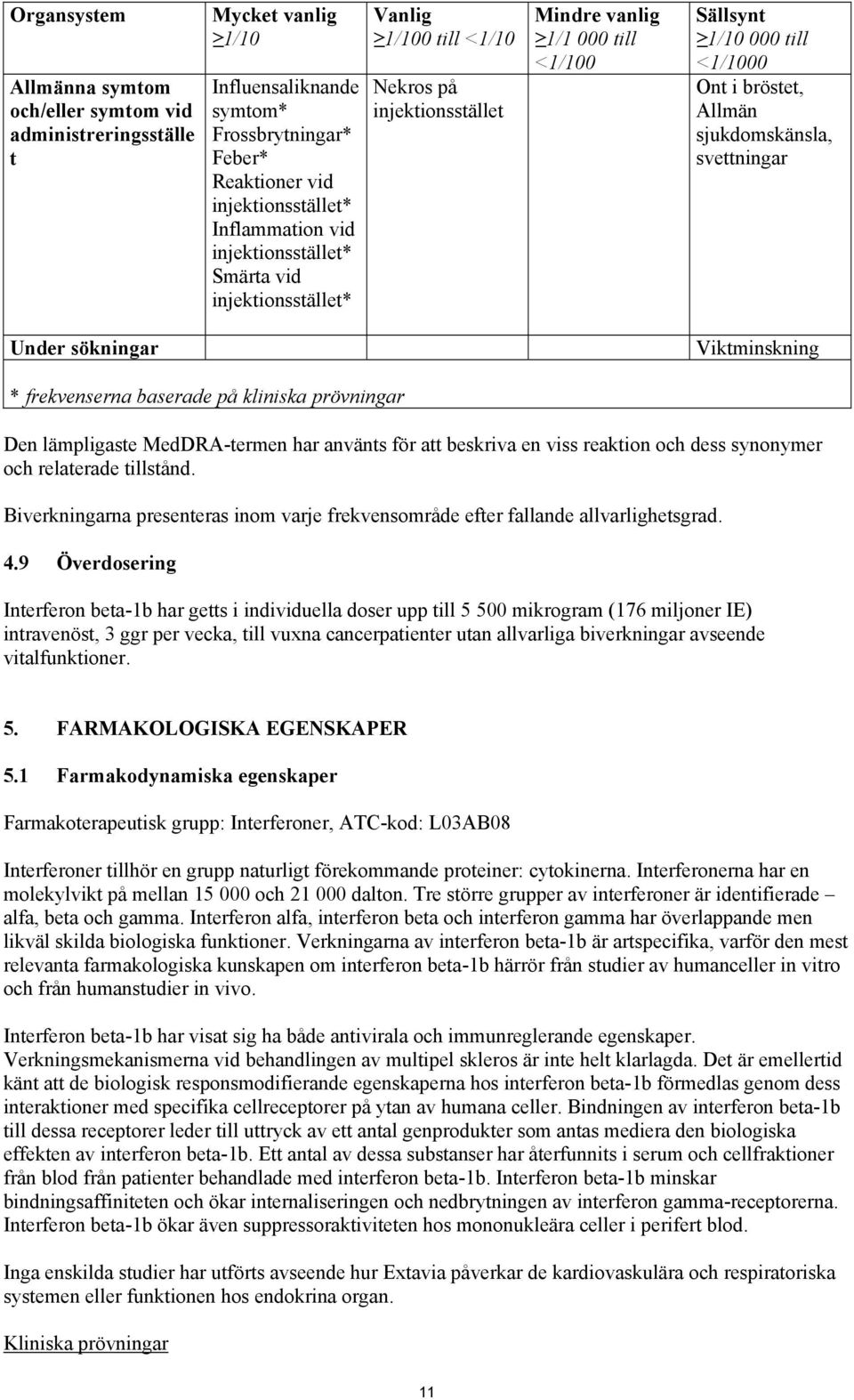 sjukdomskänsla, svettningar Under sökningar Viktminskning * frekvenserna baserade på kliniska prövningar Den lämpligaste MedDRA-termen har använts för att beskriva en viss reaktion och dess synonymer