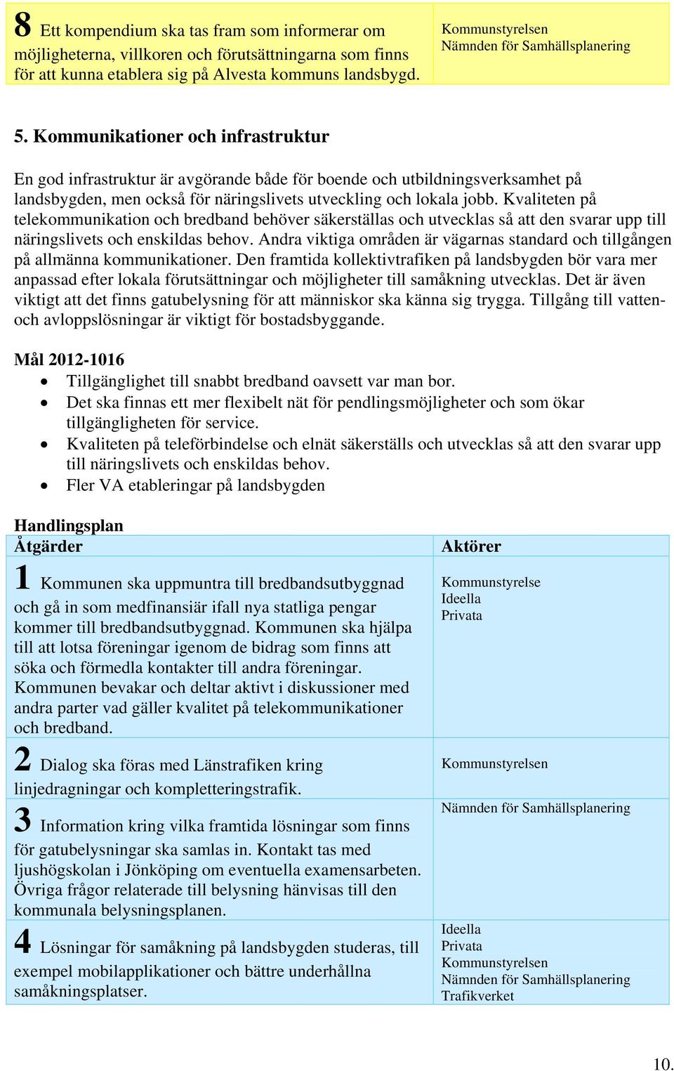 Kvaliteten på telekommunikation och bredband behöver säkerställas och utvecklas så att den svarar upp till näringslivets och enskildas behov.