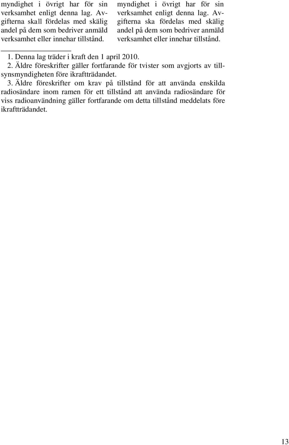 Denna lag träder i kraft den 1 april 2010. 2. Äldre föreskrifter gäller fortfarande för tvister som avgjorts av tillsynsmyndigheten före ikraftträdandet. 3.